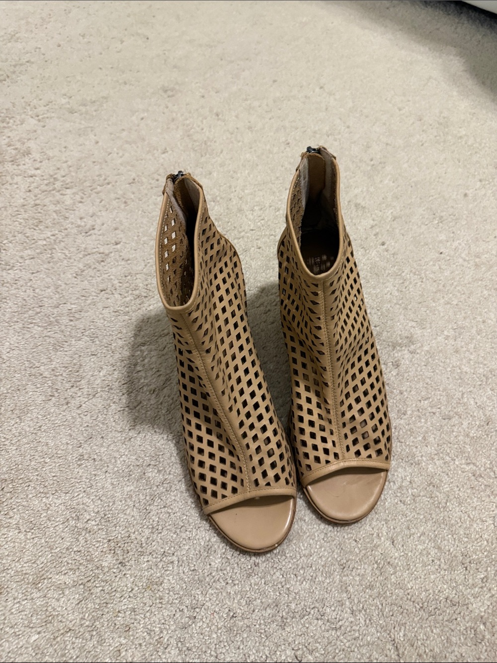 Kelsi Dagger Tan Perforated Peep-Toe Booties